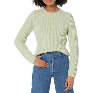VINCE Crimped Cotton Crew Neck Sweater Womens Medium Light Green Long Sleeve